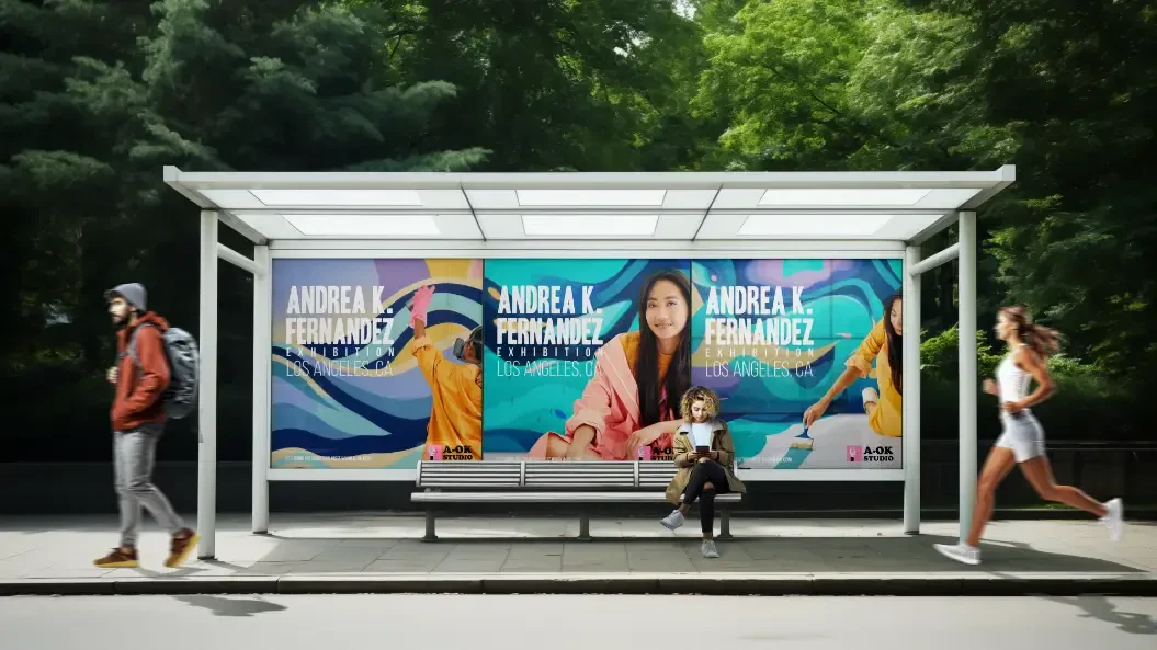Printed images in a bus stop
