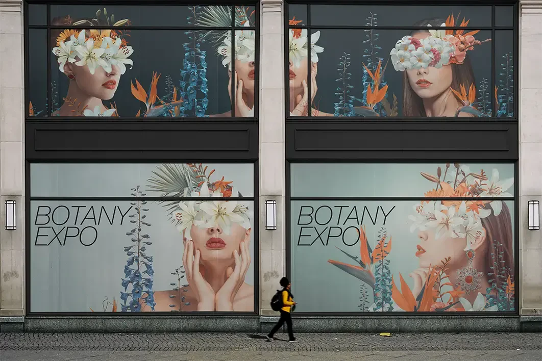 Grahpic window coverings for a Botany Expo