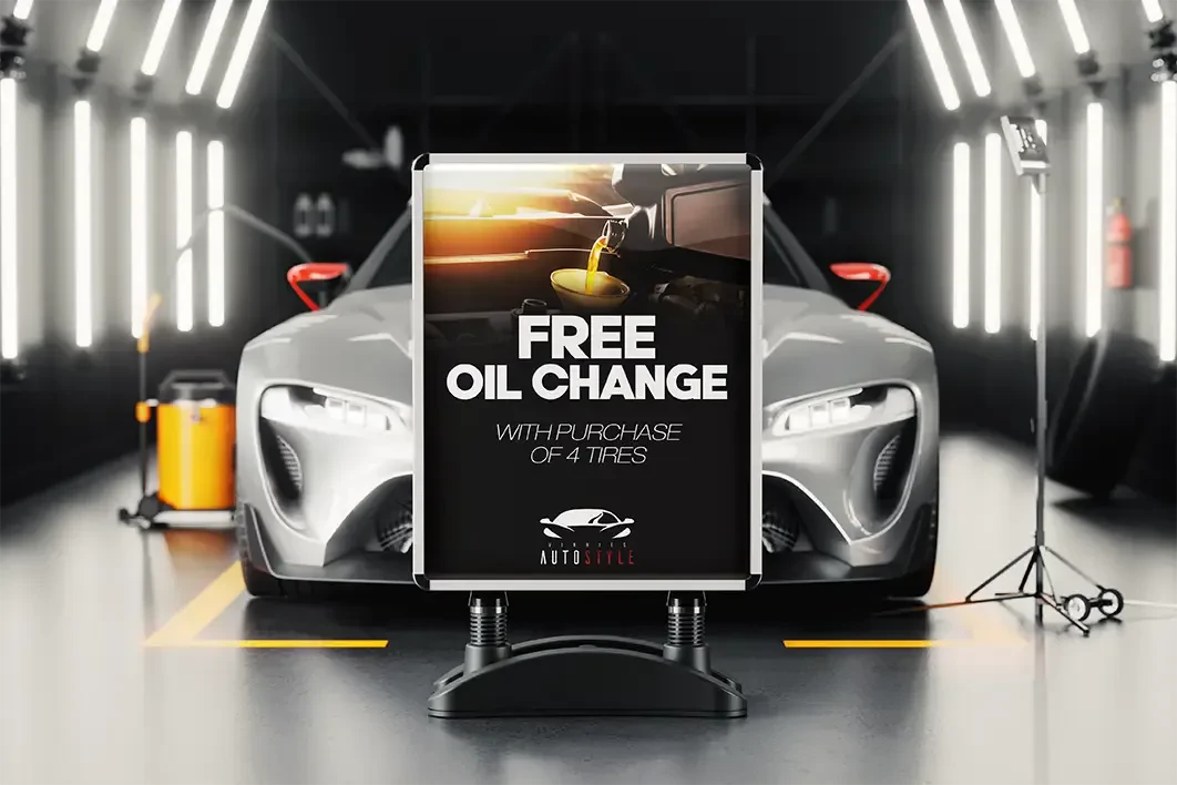 a sign advertising free oil changes