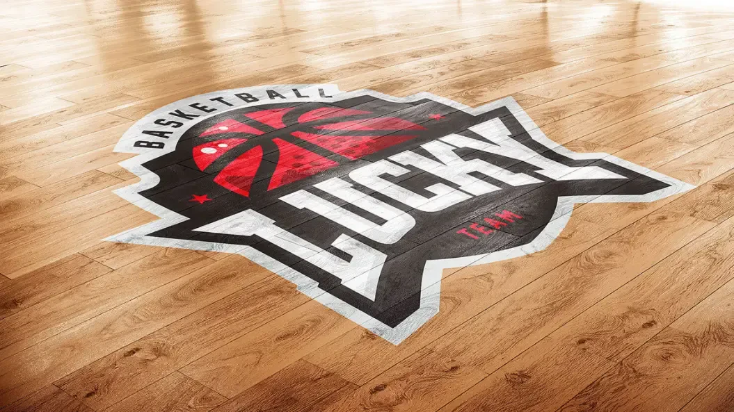 A graphic applied to the floor of a basketball court