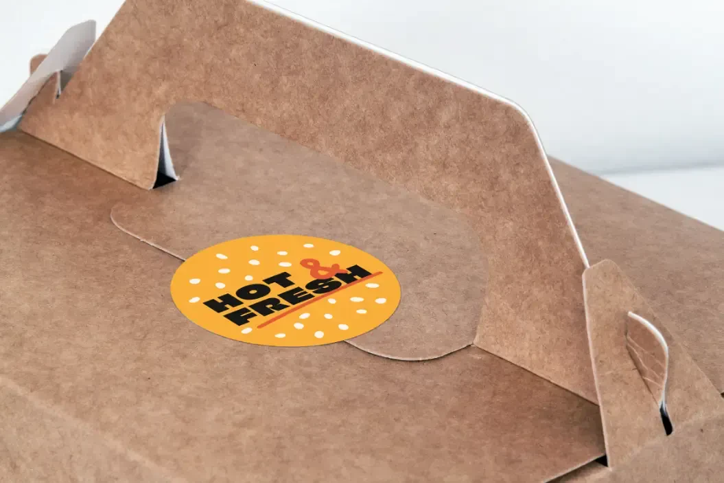 Hot & fresh sticker on a food container