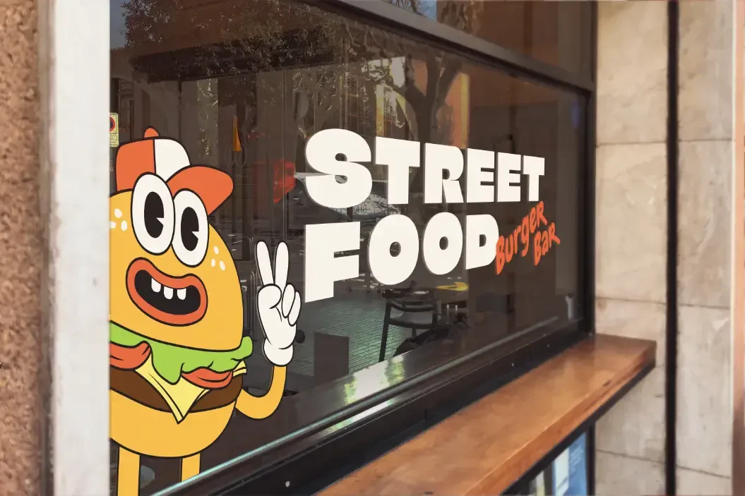 Window graphic at a burger bar