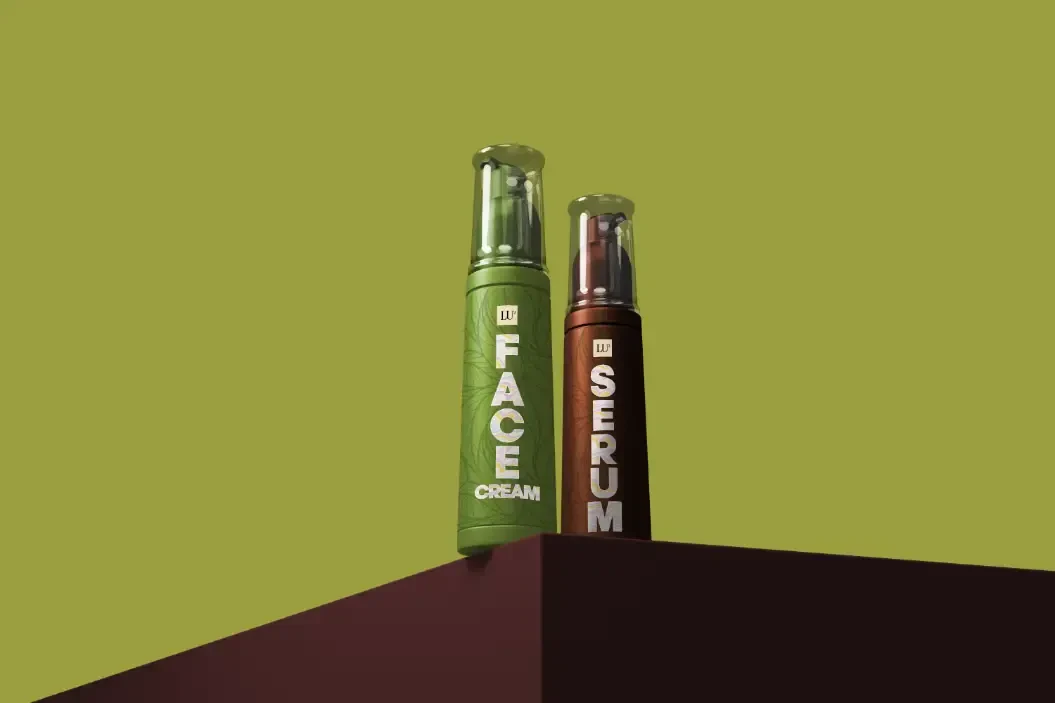 Printed bottles of face cream