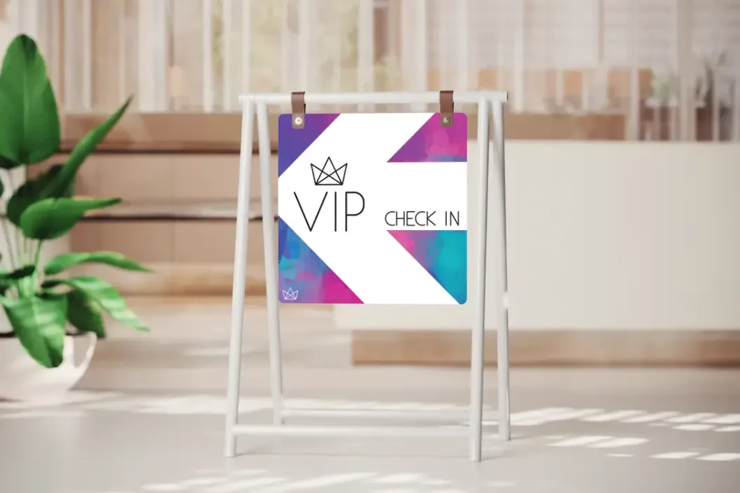 Printed sign on a stand
