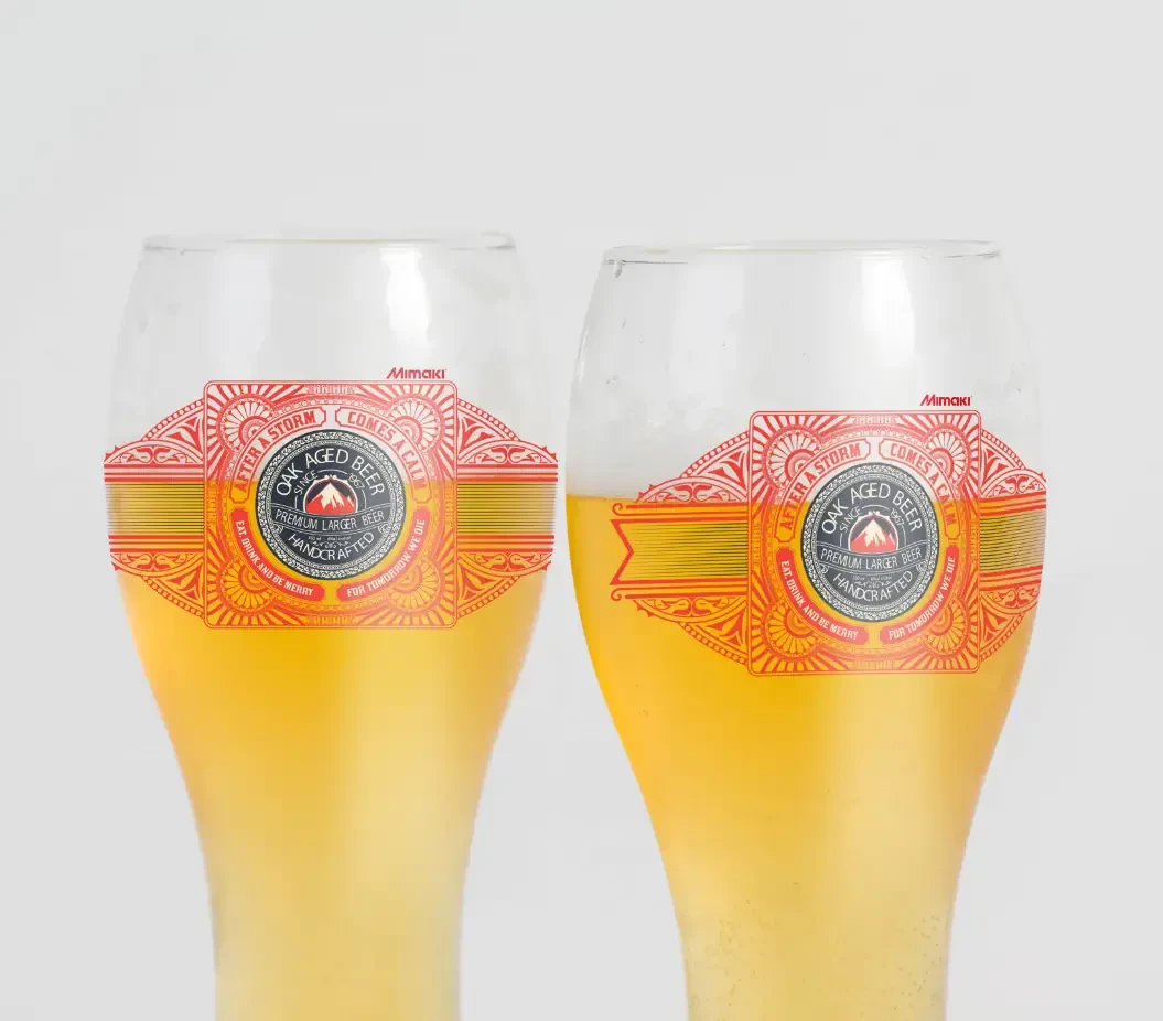 Beer glasses with design printed on them