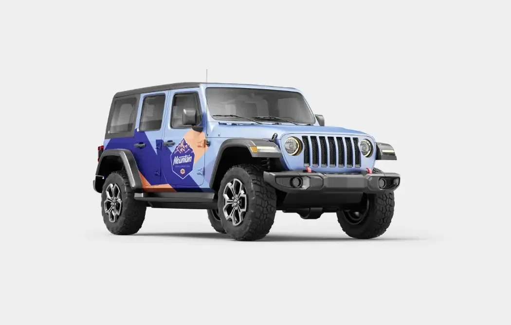 Graphic decal on the side of a vehicle