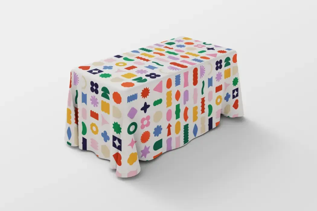 A tablecloth with a printed design