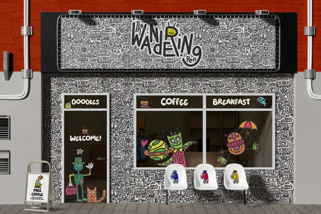 Store front with wall and window graphics