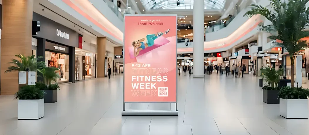 Printed sign in a shopping mall