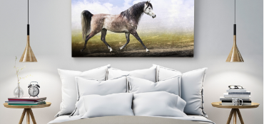 Living room with large poster of a horse