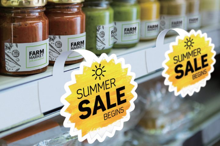 flexible printed advertisements on store shelves