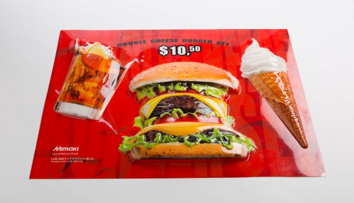 impresión de distorsión en publicidad de comida rápida termoformada de plástico