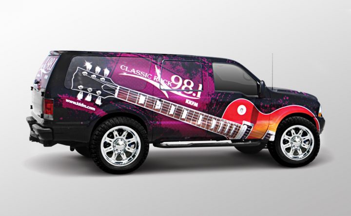 classic rock printed graphic applied to side of vehicle